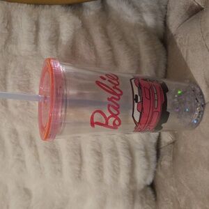 Barbie Car 24oz Mattel Pink and Clear Tumbler with Straw And Glitter